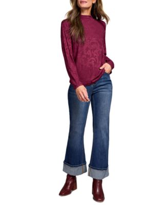 Women's Jacquard Knit Long Sleeve Mock Neck Top