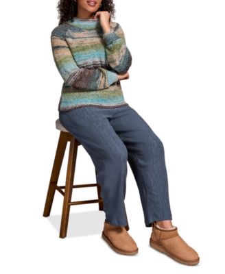 Women's Grey Mix Ground Intarsia Ribbed Sweater