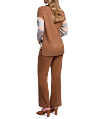 Women's Soft Knit Combo Striped Boat Neck Sweater