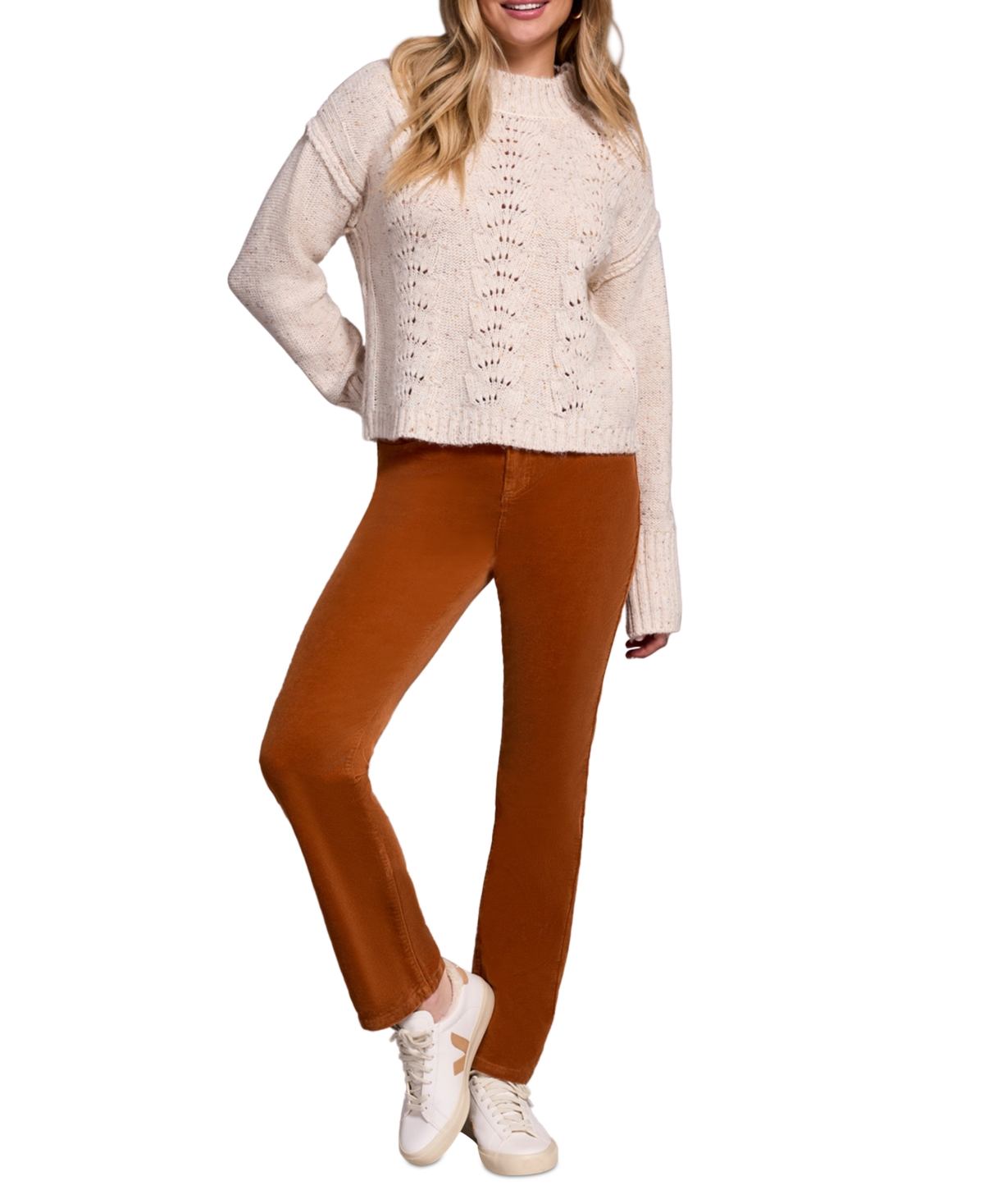 Tribal Women's Multi Speckle Crew Neck Sweater In White