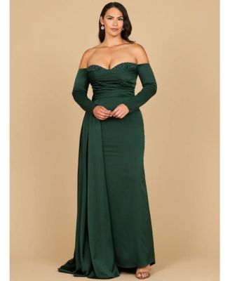 Women's Off Shoulder Satin Dress with Beaded Details