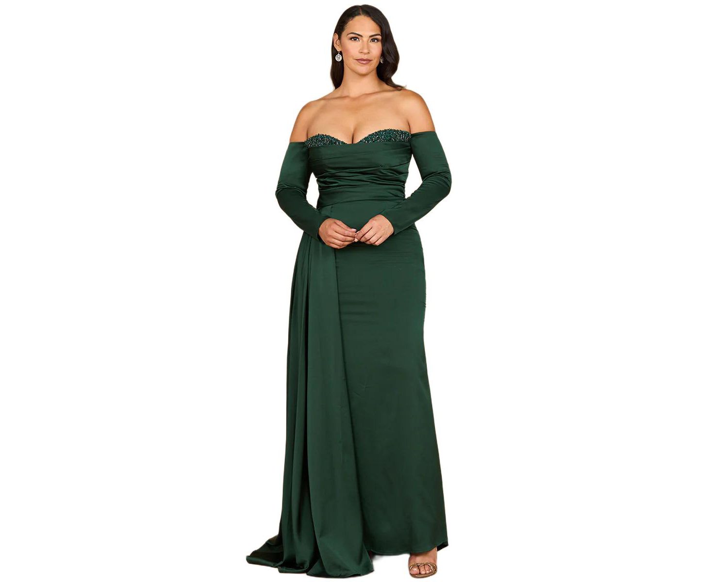 Women's Off Shoulder Satin Dress with Beaded Details