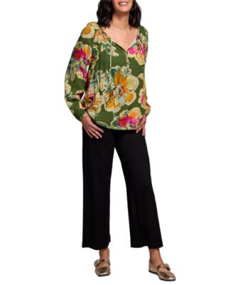 Women's Floral Textured Wove Notch Neck Top