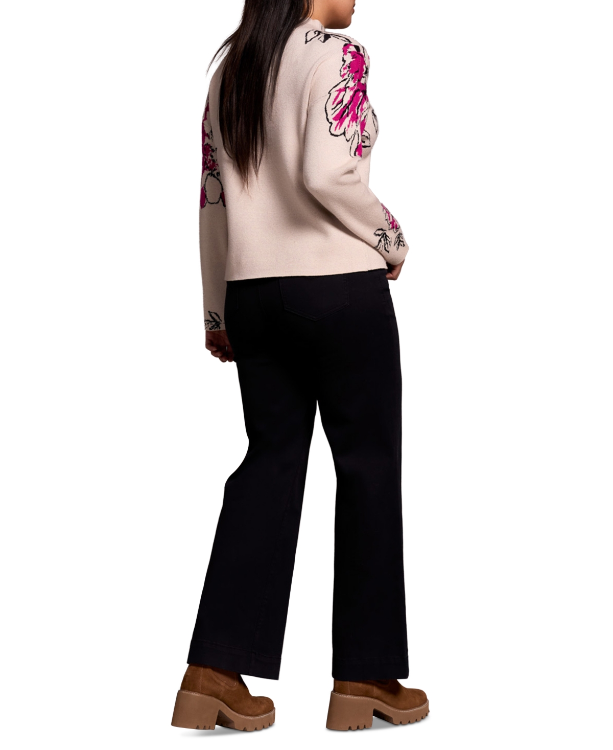 Tribal Women's Knit Jacquard Funnel Neck Sweater