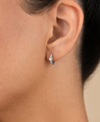 Sterling Silver Heart Cut Bezel Set Huggie Hoop Earrings
