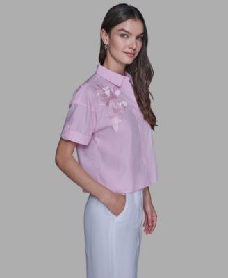 Women's Striped Floral Detail Top