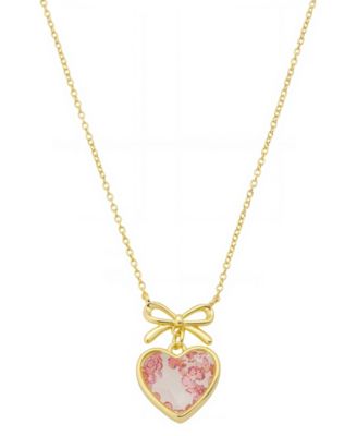 Light Pink Rose Cubic Zirconia Heart Shaker With Bow Necklace With Extender