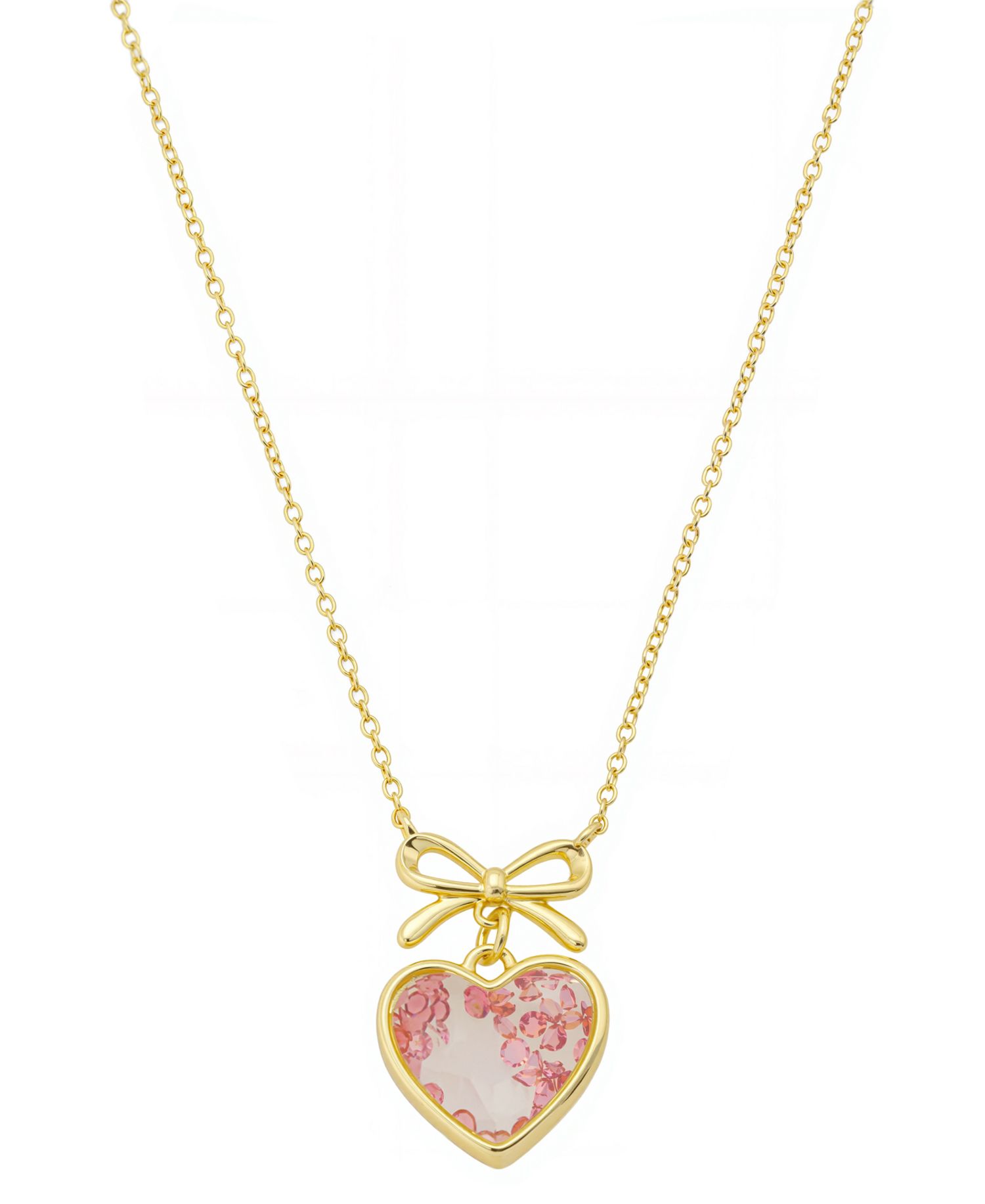 Light Pink Rose Cubic Zirconia Heart Shaker With Bow Necklace With Extender