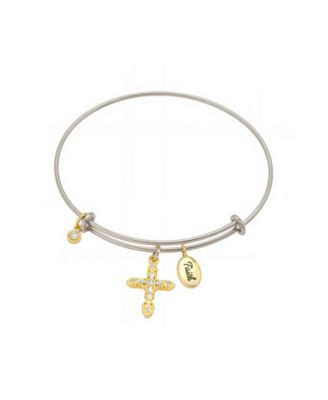 Unwritten - Two Tone Tone "Faith" Crystal Cross And Crystal Bezel Bangle Bracelet