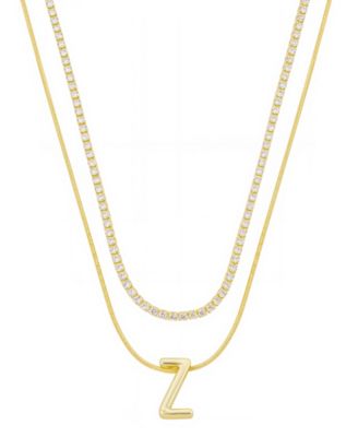 Unwritten - Letter "Z" Initial Snake Chain Cubic Zirconia Chain Necklace With Extender 2Pcs Set
