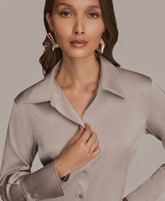 Petite Long-Sleeve Pointy Hem Blouse