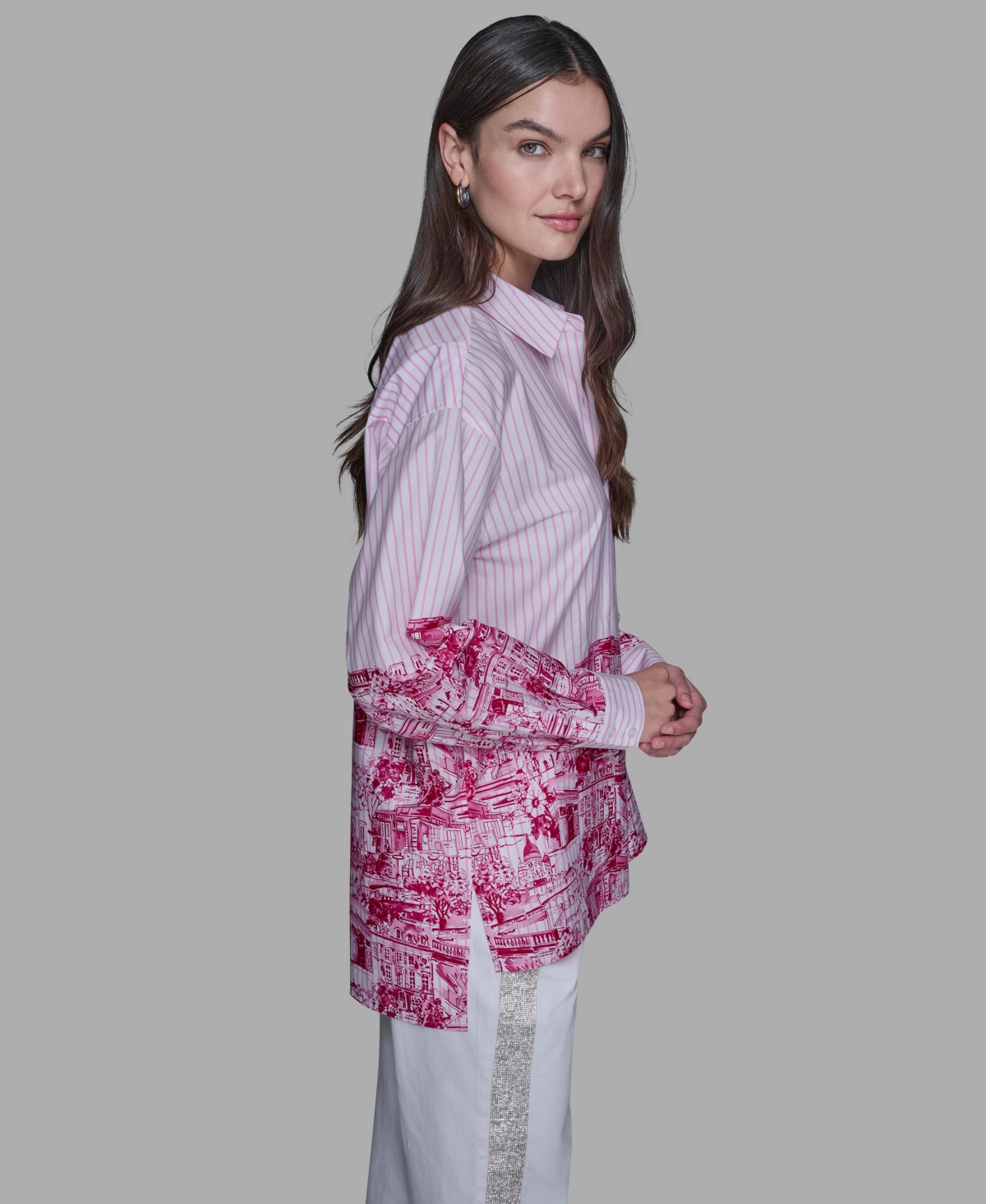Karl Lagerfeld Women's Printed High-low Shirt In Pink