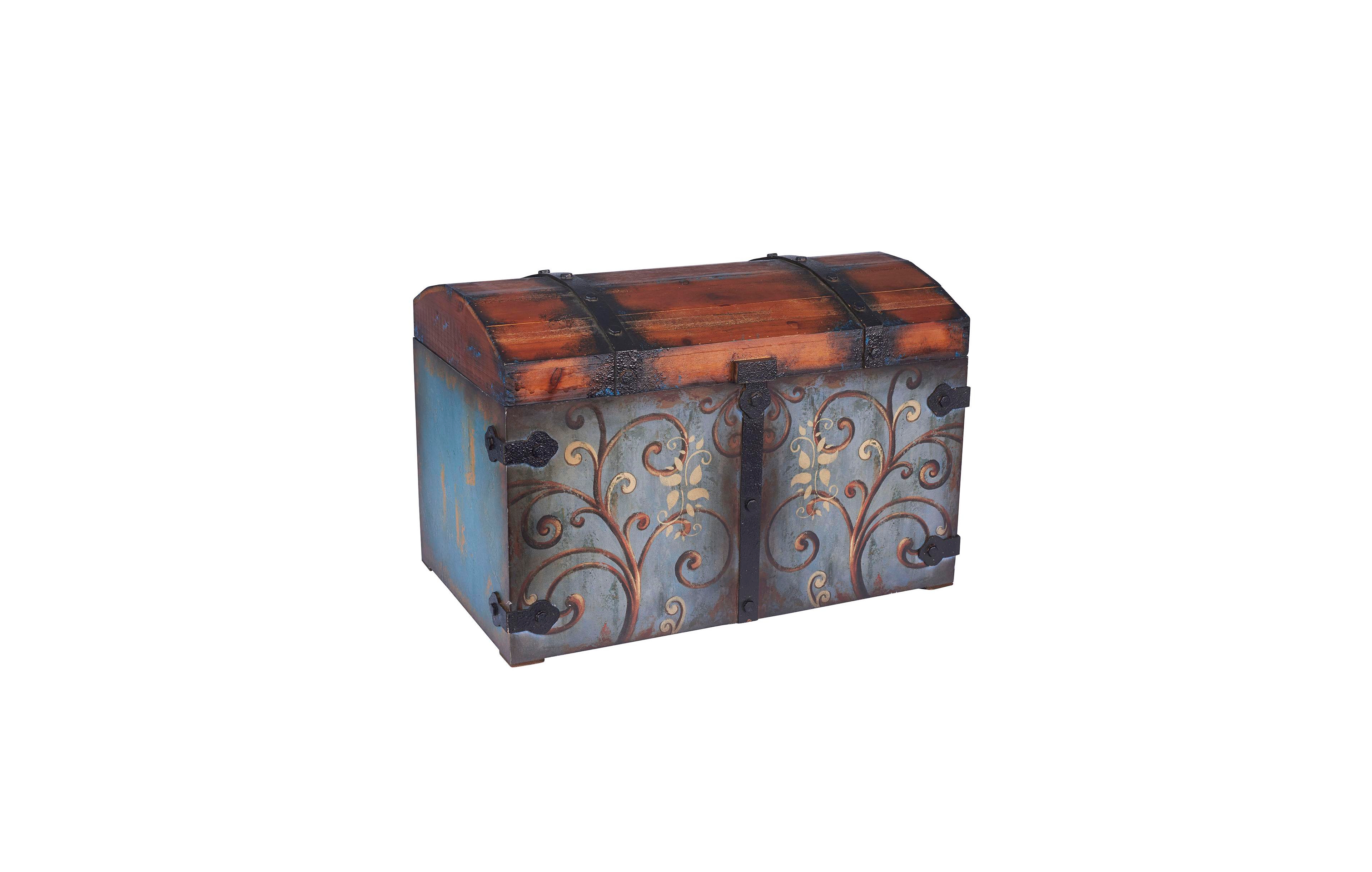 Household Essentials Vintage Decorative Trunk, Large, Chinese Fir with Mdf Detail, Sandalwood and Vintage Blue