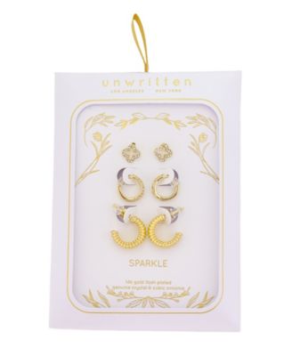 Cubic Zirconia And Crystal Clover Stud And Hoop Earring Set