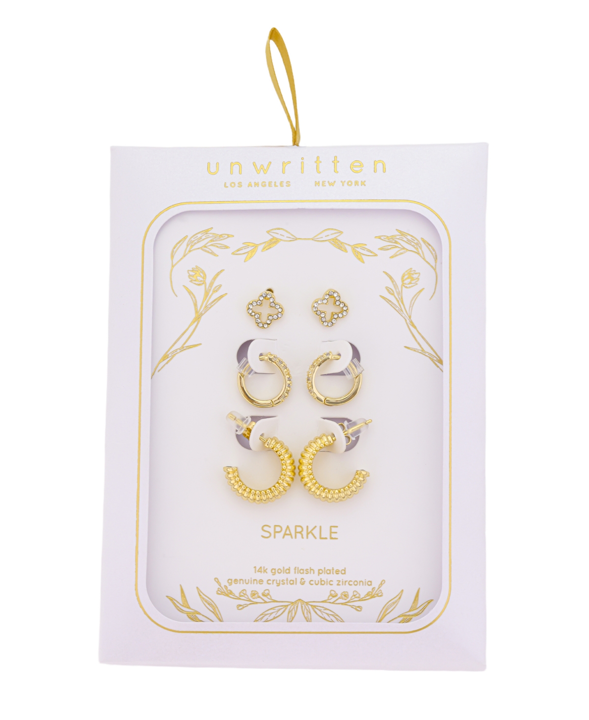 Unwritten Cubic Zirconia And Crystal Clover Stud And Hoop Earring Set