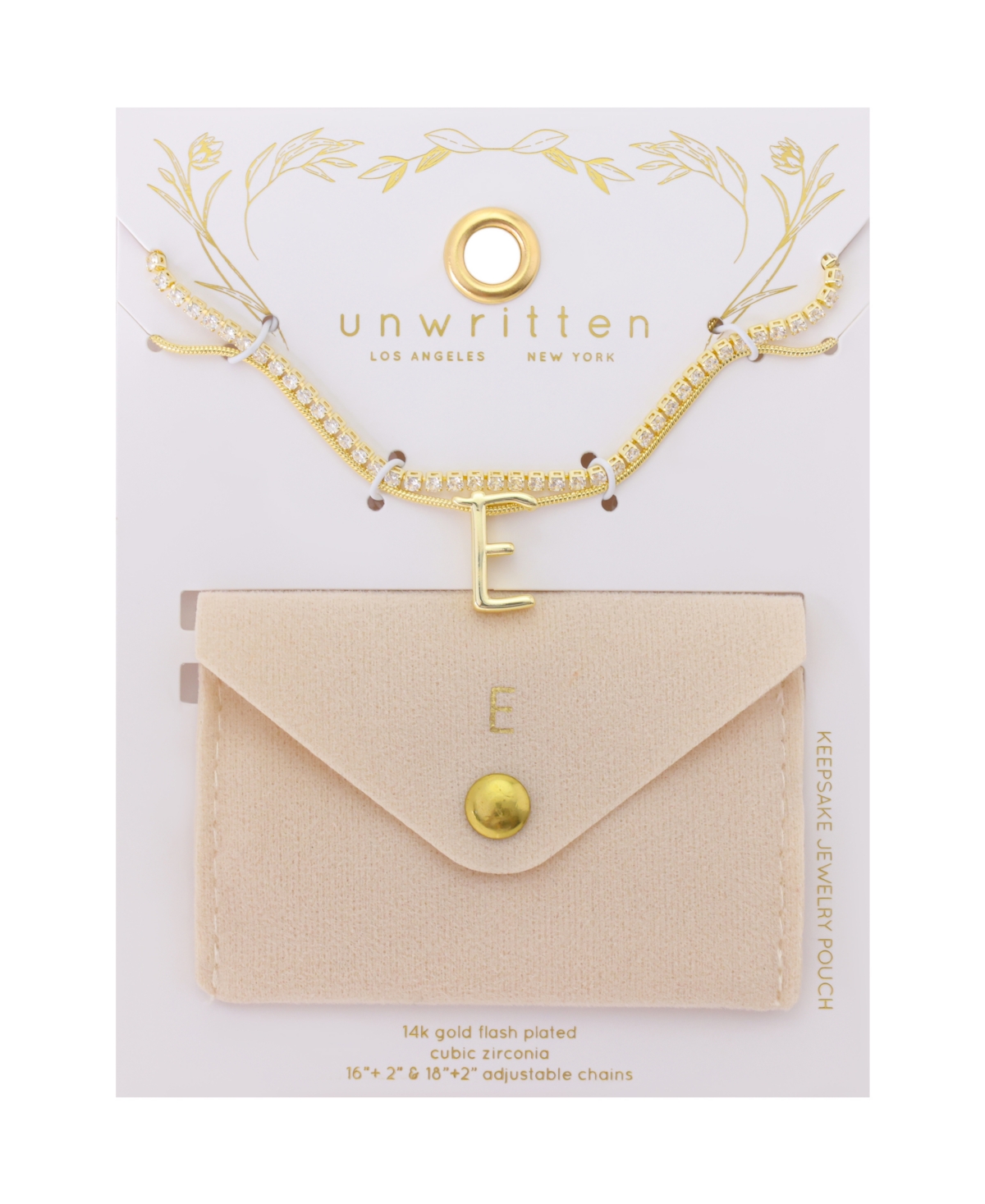 Unwritten Letter "E" Initial Snake Chain Cubic Zirconia Chain Necklace With Extender 2Pcs Set