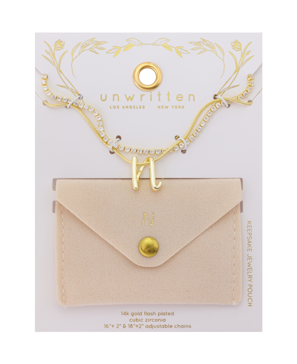 Unwritten Letter "a" Initial Snake Chain Cubic Zirconia Chain Necklace With Extender 2pcs Set In Gold