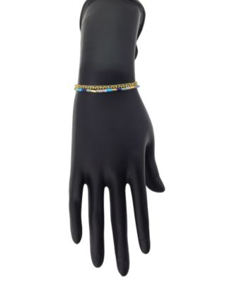 Multi Color Stone Link and Beaded Bolo Bracelet