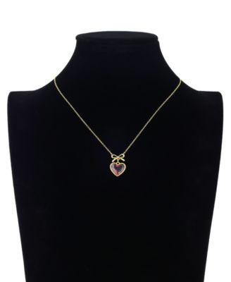 Light Pink Rose Cubic Zirconia Heart Shaker With Bow Necklace With Extender