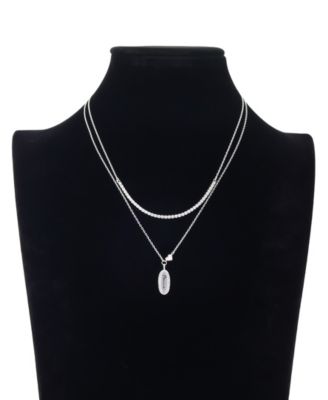 "Mama" Cubic Zirconia , Mother Of Cultivated Pearl Heart Cubic Zirconia Link Chain Necklace 2Pcs Set