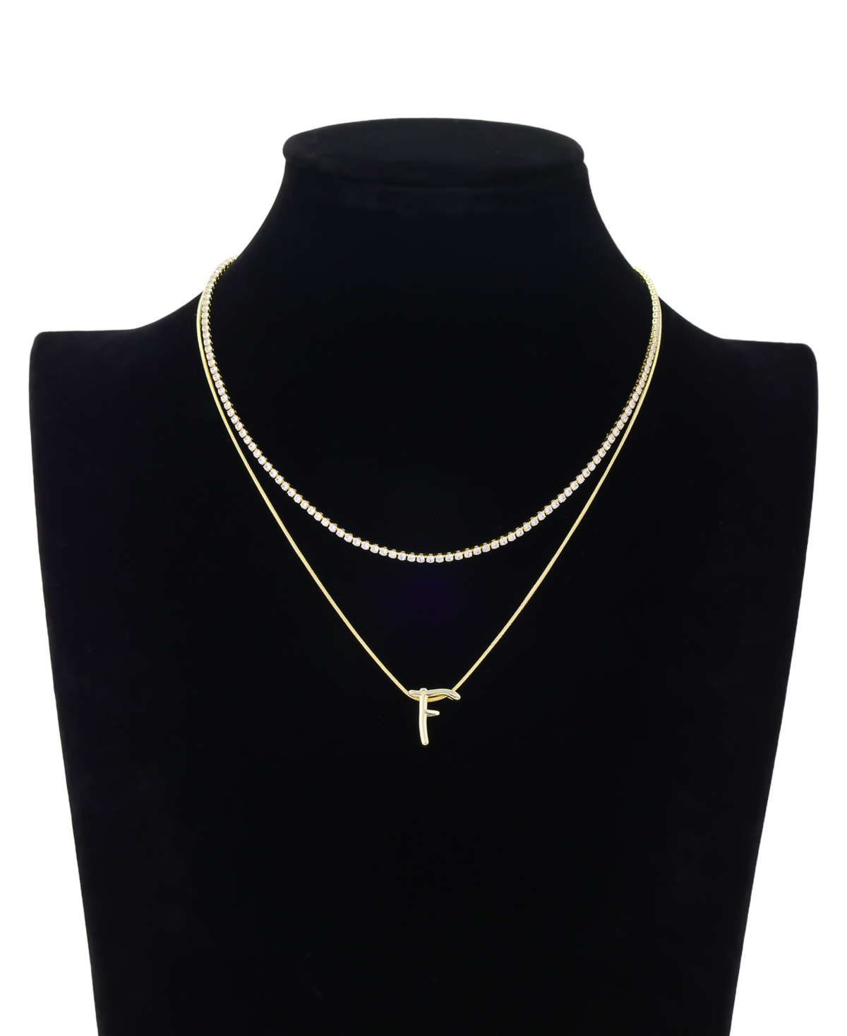 Unwritten Letter "a" Initial Snake Chain Cubic Zirconia Chain Necklace With Extender 2pcs Set In Gold