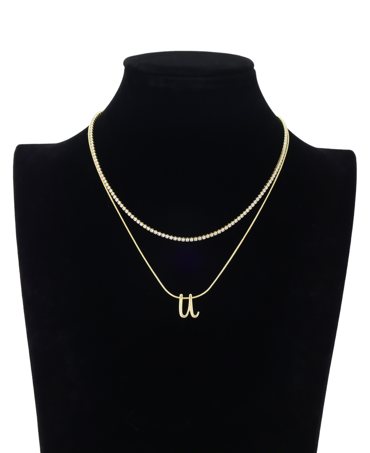 Unwritten Letter "a" Initial Snake Chain Cubic Zirconia Chain Necklace With Extender 2pcs Set In Gold