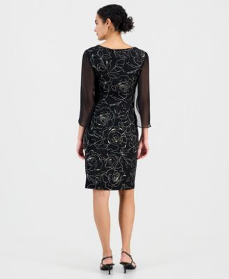 Women's Side-Gathered Cape-Sleeve Dress