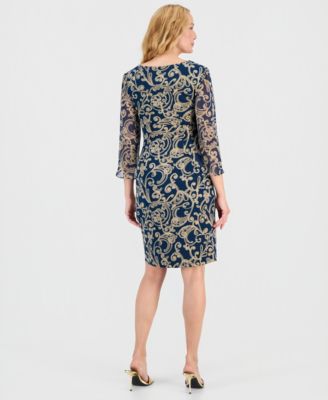 Women's 3/4-Sleeve Printed Sheath Dress