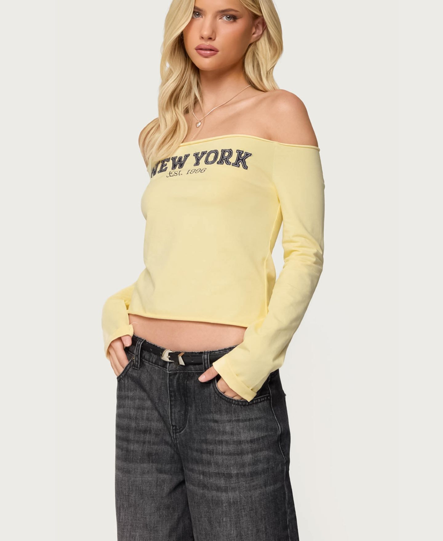 Женский топ Edikted New York Babe Off Shoulder, цвет: Жёлтый — фото 4