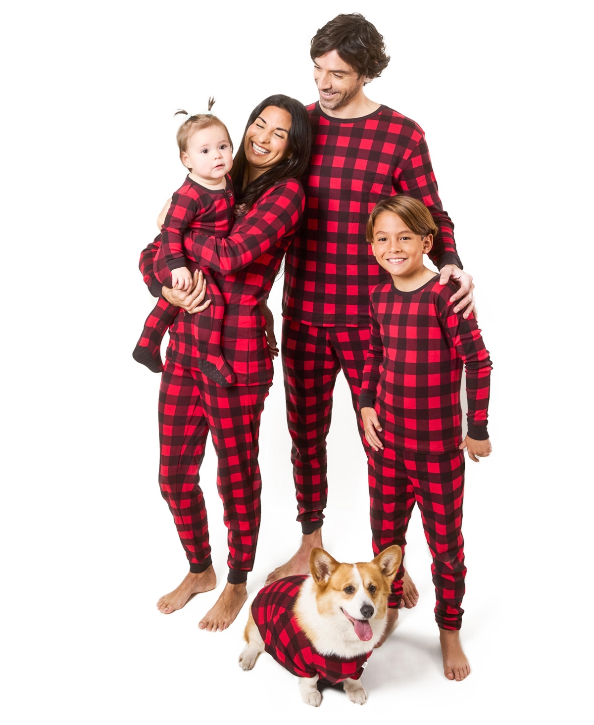 Leveret Dog Cotton Pajamas, Plaid Black and Red, Matching Family Christmas Pajamas