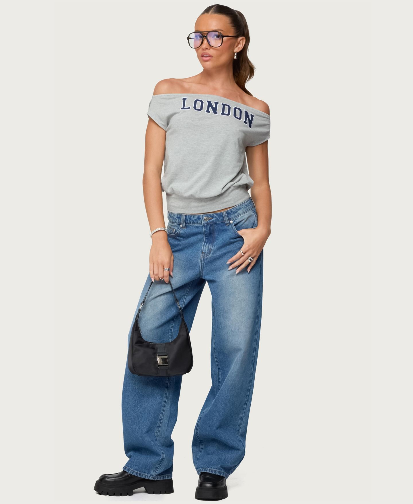 Женский топ Edikted So London Off Shoulder, цвет: Серый меланжевый — фото 5