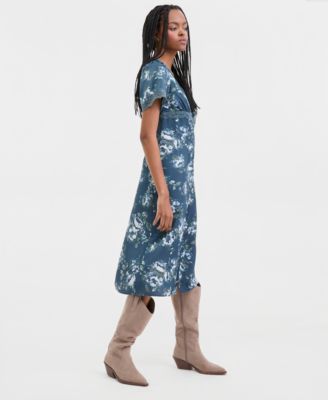 Women's Lace Trim Floral Midi Dress