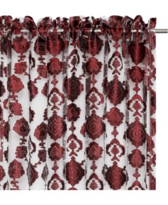 Moroccan Accents by 1 Piece Rod Pocket Clipped Elegant Sheer Curtain Panel - Burgundy