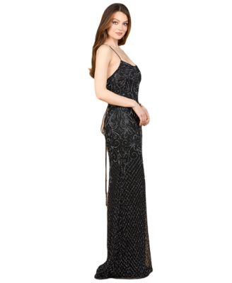 Women's Lace Up Open Back Beaded Dress