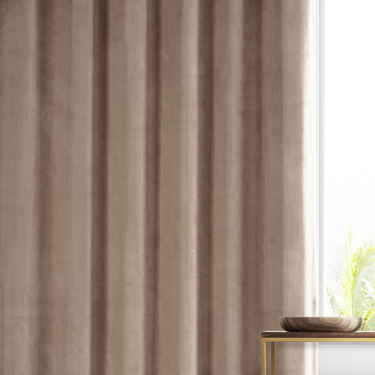 Half Price Drapes Pashmina Taupe Signature Plush Velvet Hotel Blackout Curtain