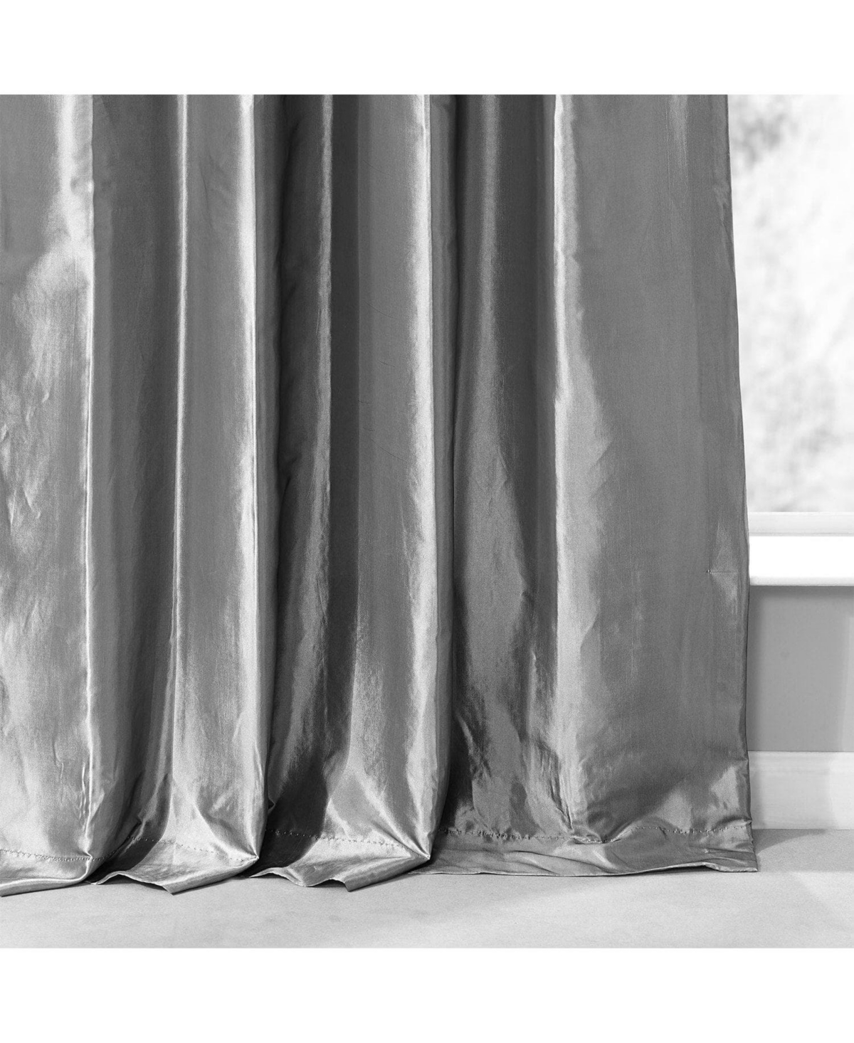 Half Price Drapes Platinum Ruched Solid Faux Silk Taffeta Room Darkening Curtain