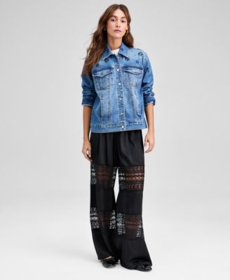 Petite Embellished Boyfriend Denim Jacket, Macy's Exclusive