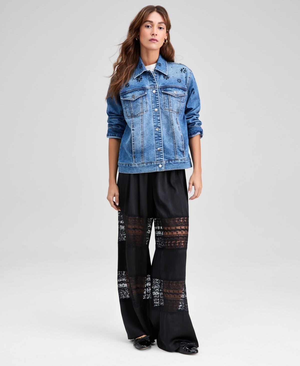 And Now This Petite Embellished Boyfriend Denim Jacket, Macy's Exclusive In Blue