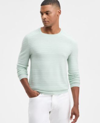 Men's Long-Sleeve Merino Exposed Raglan Textured Crewneck Sweater