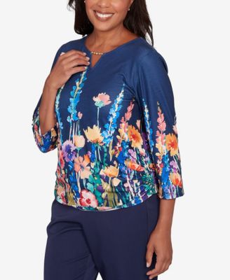 Petite Saratoga Springs Vertical Floral Border Knit Top