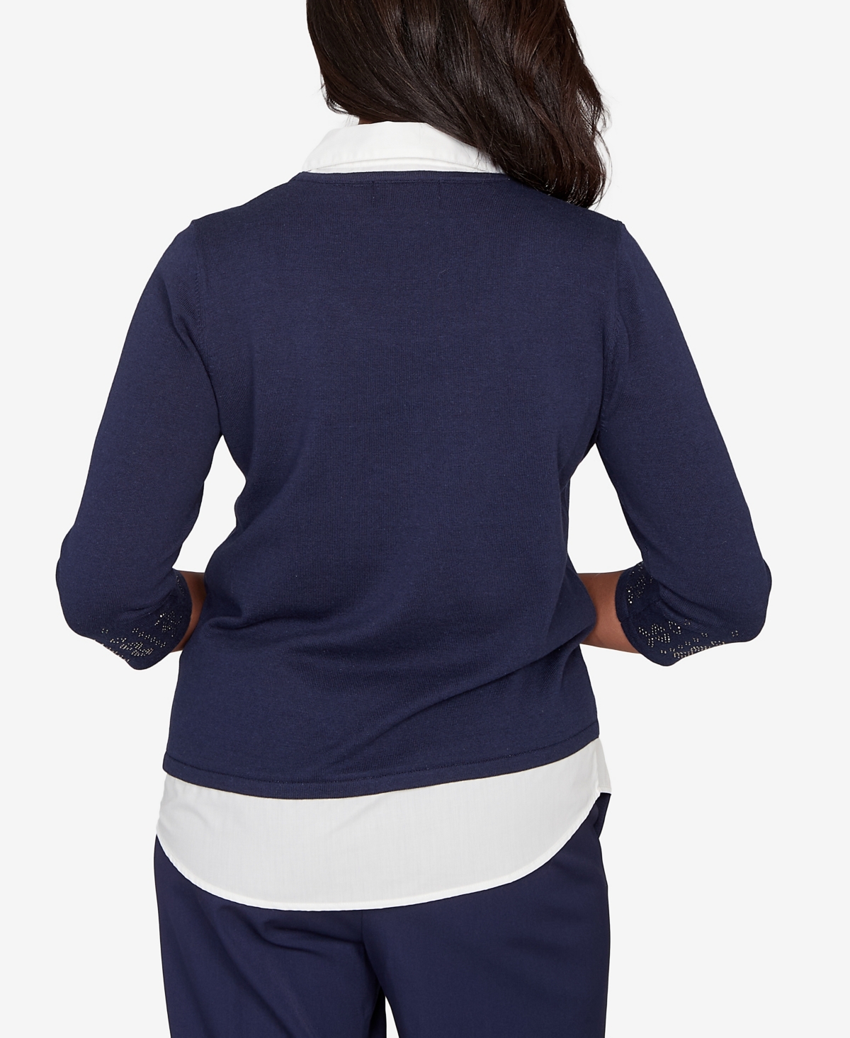Alfred Dunner Petite Saratoga Springs Metallic Studded Textured Two In One Sweater In Blue