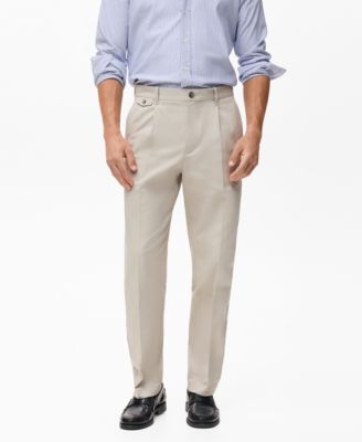 MANGO - Men's Regular Fit Pleated Cotton Pants