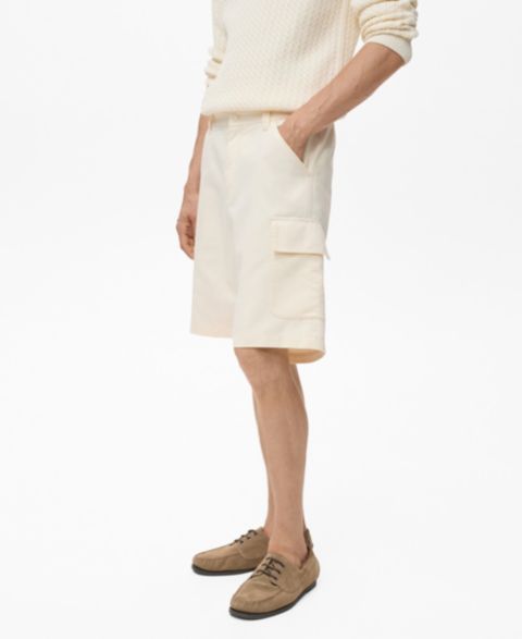 Мужские шорты Mango Cotton Lyocell Cargo 10" Bermuda, цвет: Экрю