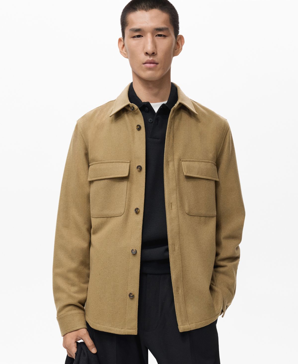 Мужская шерстяная верхняя рубашка с карманами