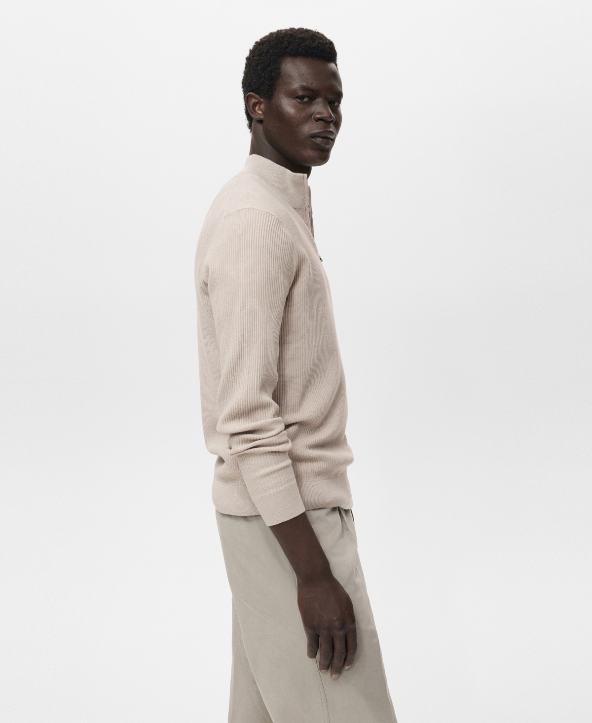 Mango Men's Zip Neck Ribbed Sweater