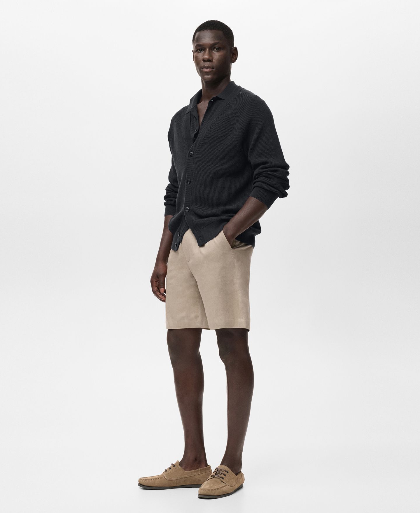 Мужские шорты Mango Linen-Cotton Blend 9.29" Bermuda, цвет: Бежевый — фото 5
