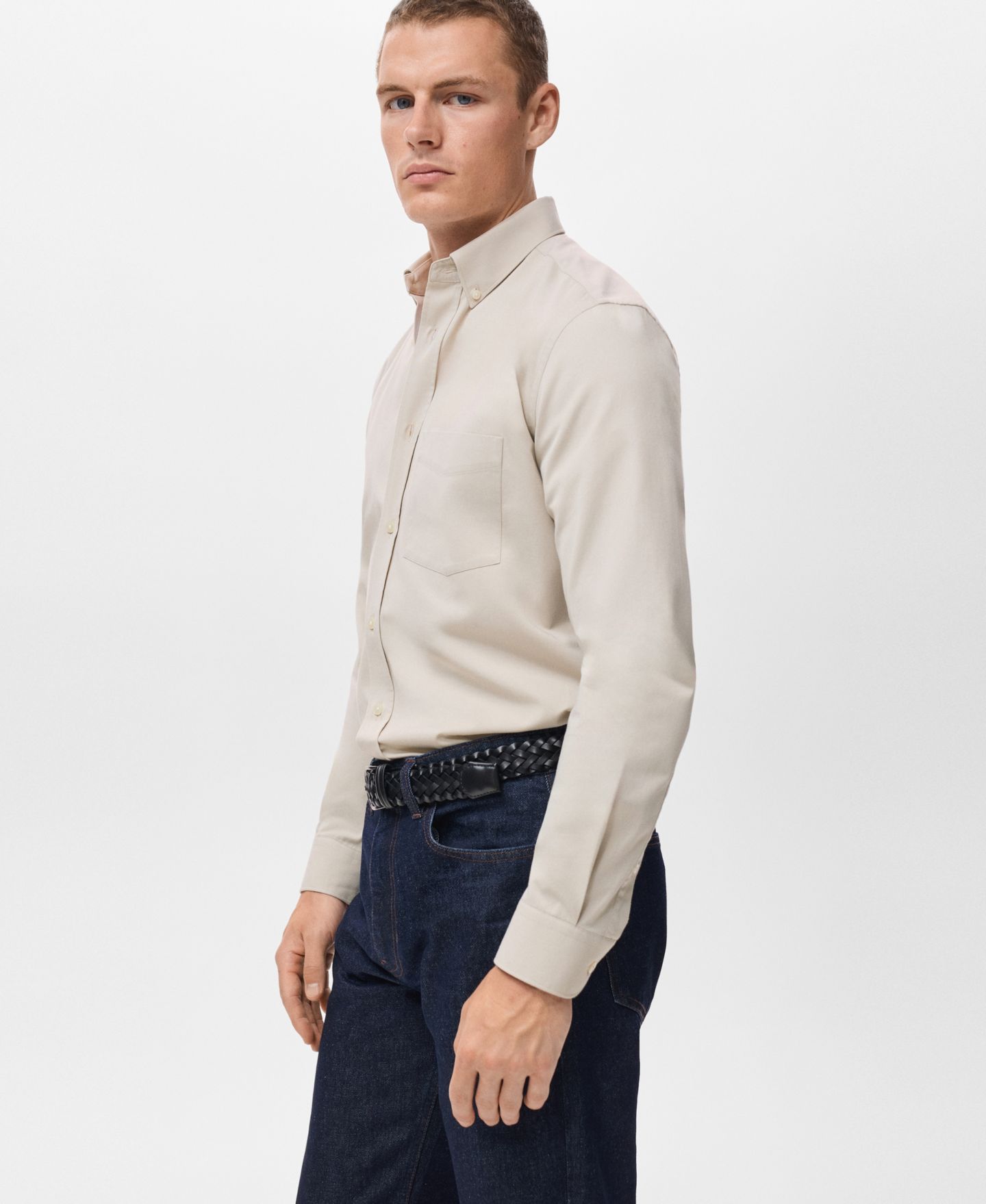 Мужская рубашка Mango Cotton Regular Fit Pocket, цвет: Экрю — фото 5