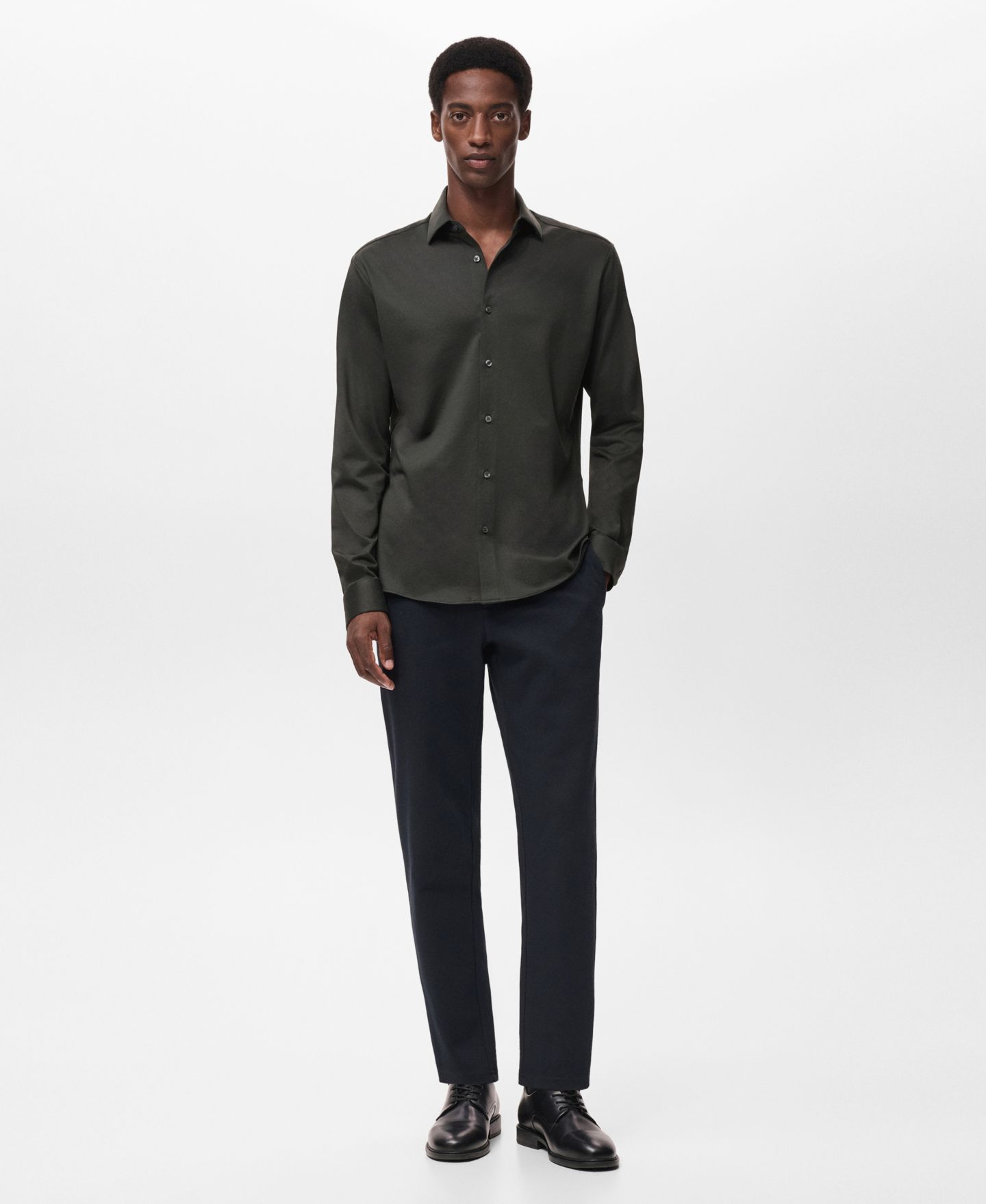 Мужская рубашка Mango Comfort Stretch Non-Iron, цвет: Тёмный зелёный — фото 2