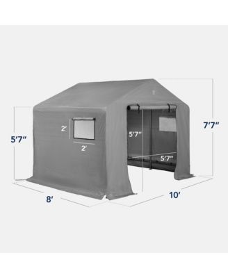 10x8ft Outdoor Fabric Storage Shed, Steel Frame, Dual Zipper Doors, Window