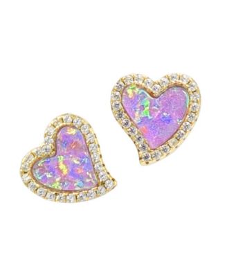 Amore Heart Stud Earrings With Lab-Grown Opal in Plated Sterling